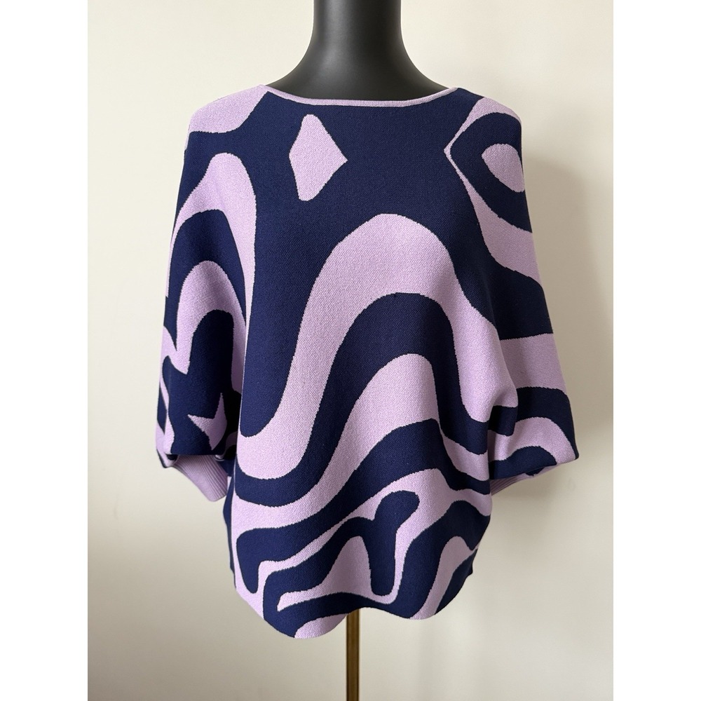 Kerisma Ryu 'Clara' Sweater Navy Purple Wave Pattern Knit Dolman Sleeve Size S/M